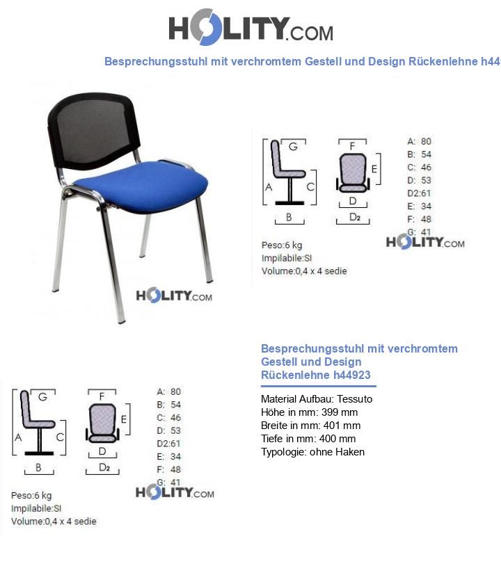 Besprechungsstuhl mit verchromtem Gestell und Design Rückenlehne h44923