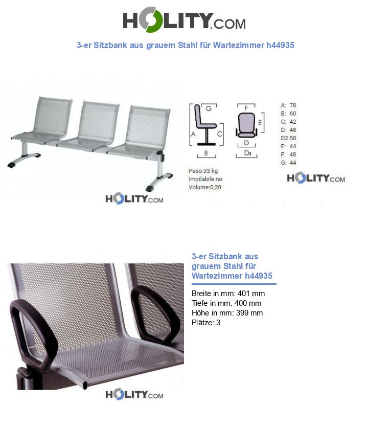 3-er Sitzbank aus grauem Stahl für Wartezimmer h44935