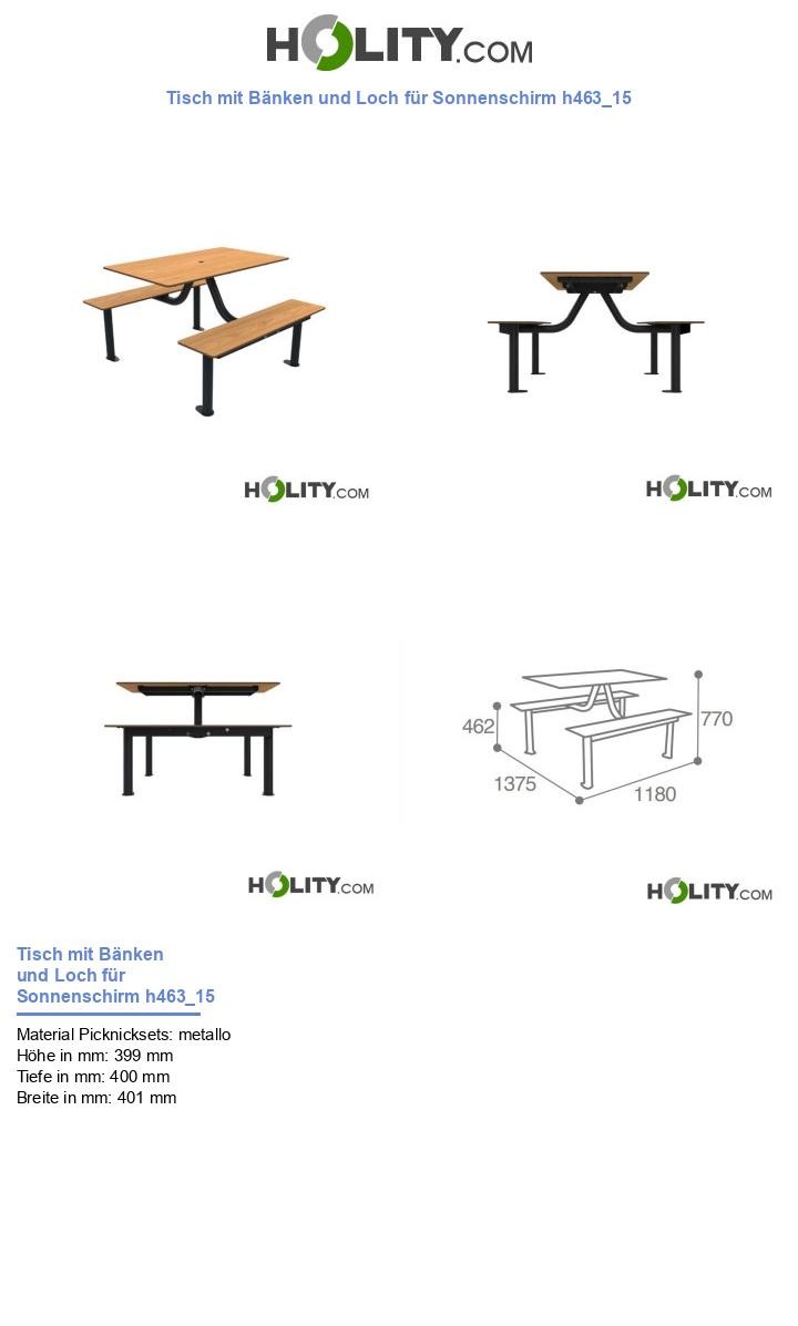 Tisch mit Bänken und Loch für Sonnenschirm h463_15