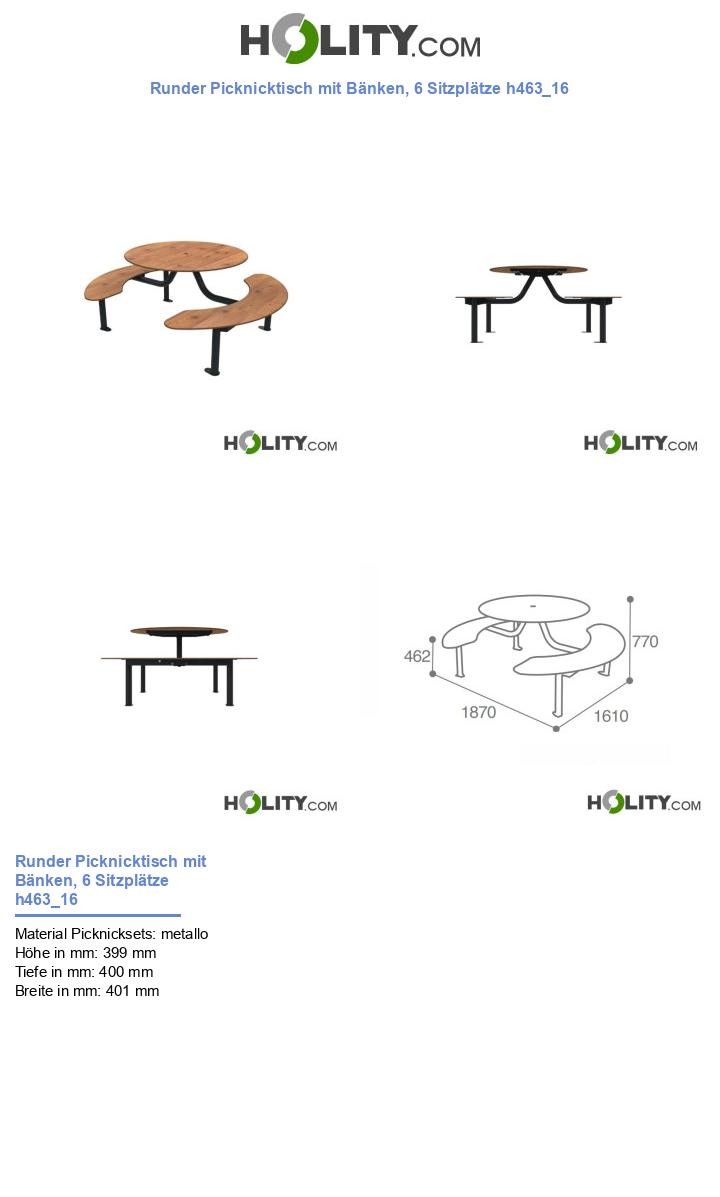 Runder Picknicktisch mit Bänken, 6 Sitzplätze h463_16