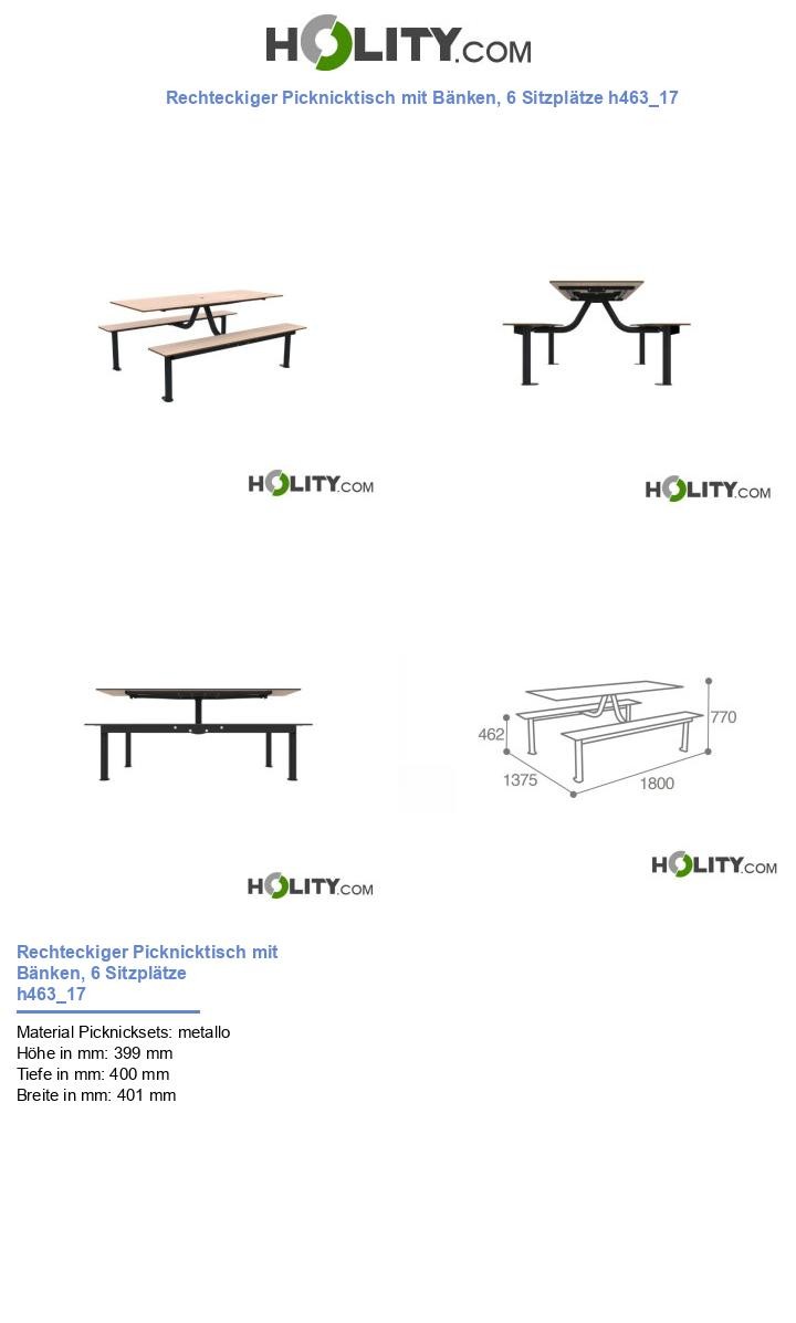 Rechteckiger Picknicktisch mit Bänken, 6 Sitzplätze h463_17