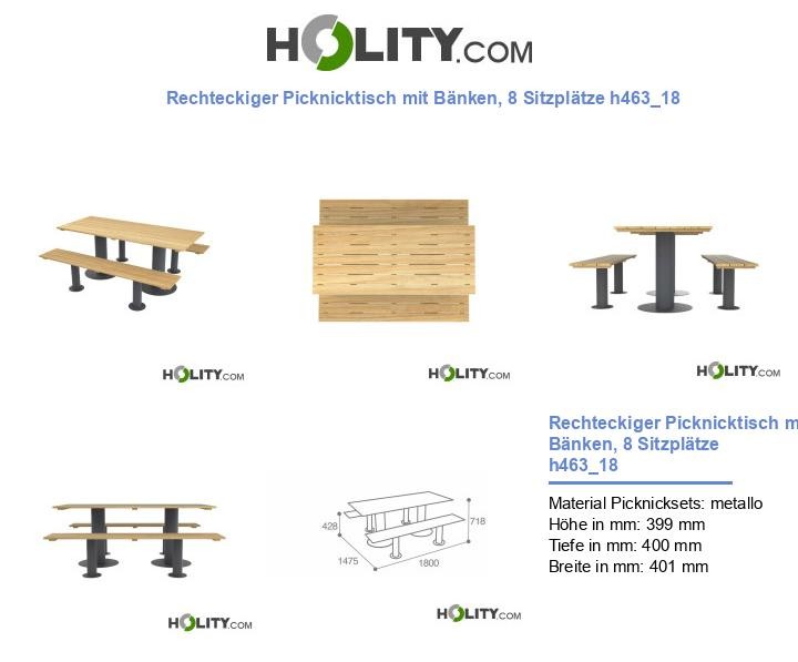 Rechteckiger Picknicktisch mit Bänken, 8 Sitzplätze h463_18