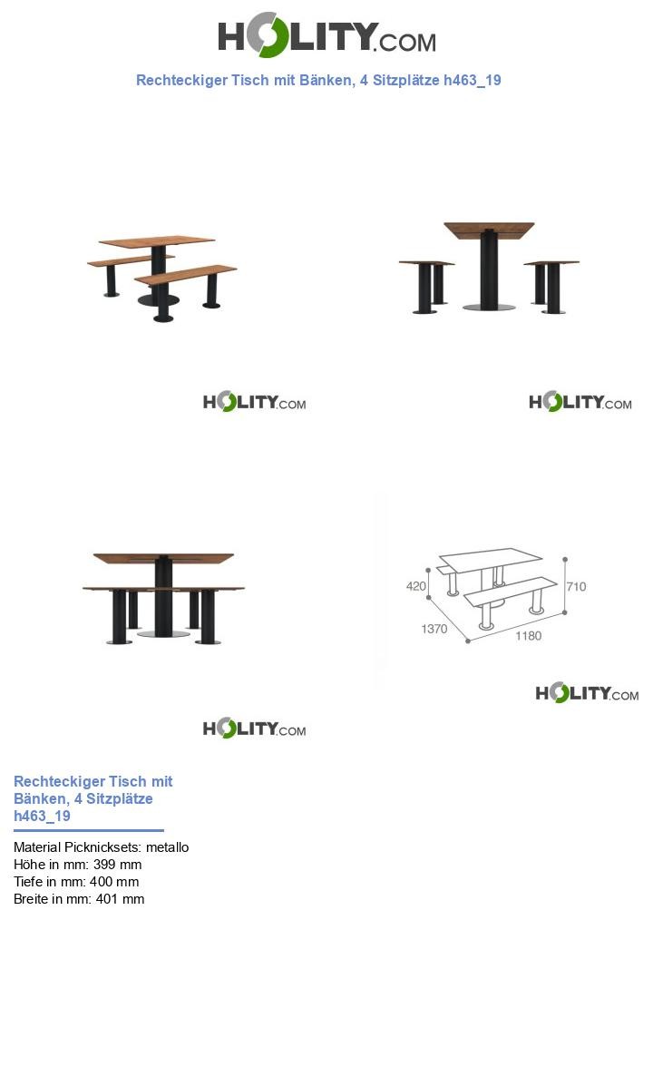 Rechteckiger Tisch mit Bänken, 4 Sitzplätze h463_19