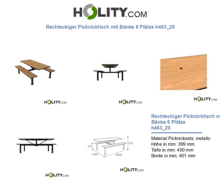 Rechteckiger Picknicktisch mit Bänke 8 Plätze h463_20