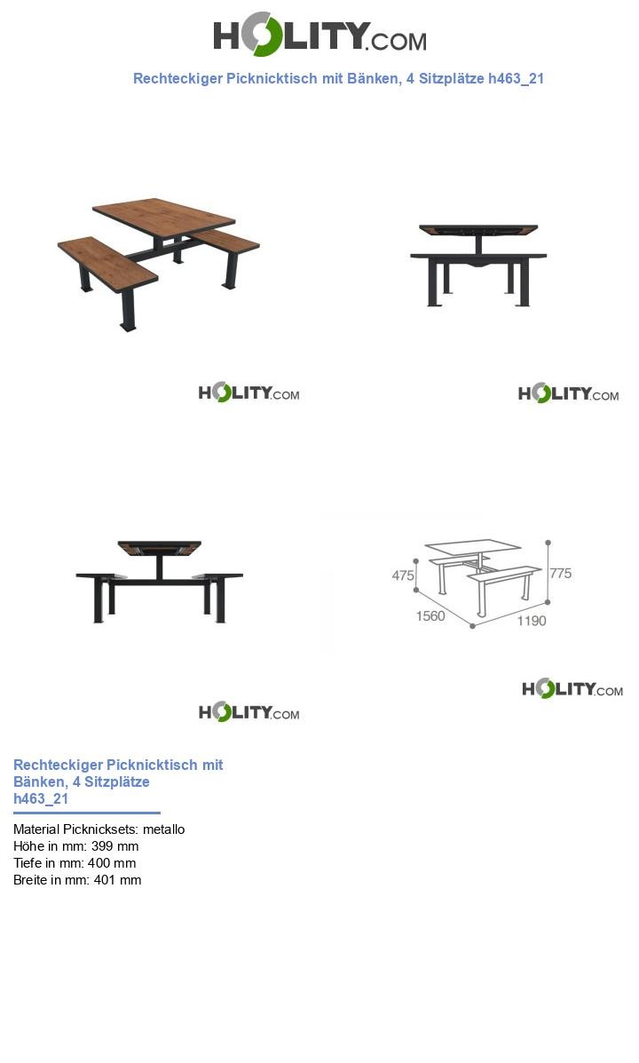 Rechteckiger Picknicktisch mit Bänken, 4 Sitzplätze h463_21