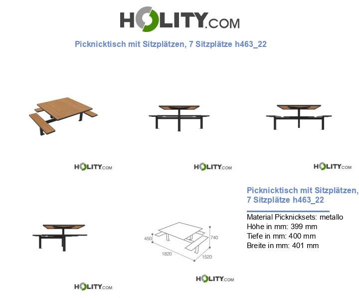 Picknicktisch mit Sitzplätzen, 7 Sitzplätze h463_22