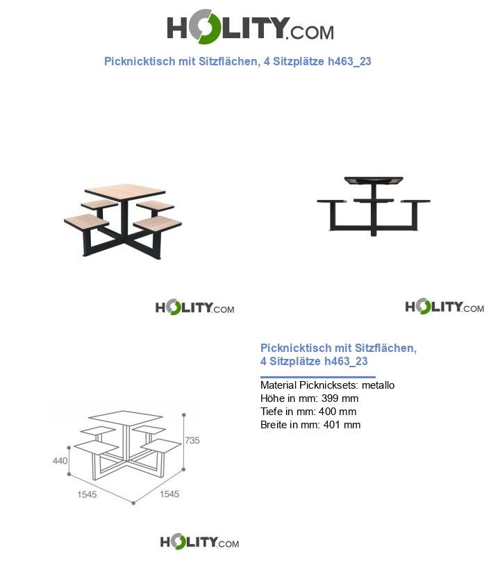 Picknicktisch mit Sitzflächen, 4 Sitzplätze h463_23