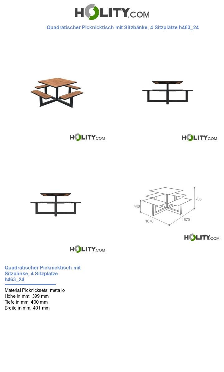 Quadratischer Picknicktisch mit Sitzbänke, 4 Sitzplätze h463_24