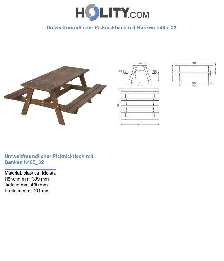 Umweltfreundlicher Picknicktisch mit Bänken h465_32