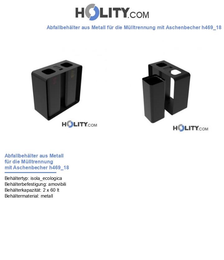 Abfallbehälter aus Metall für die Mülltrennung mit Aschenbecher h469_18