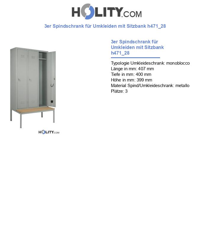 3er Spindschrank für Umkleiden mit Sitzbank h471_28