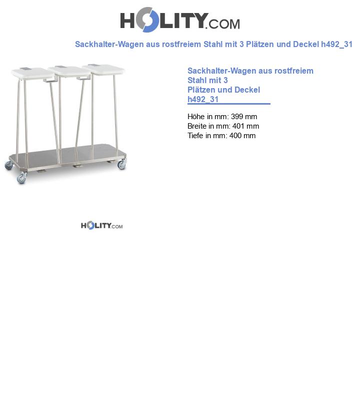Sackhalter-Wagen aus rostfreiem Stahl mit 3 Plätzen und Deckel h492_31