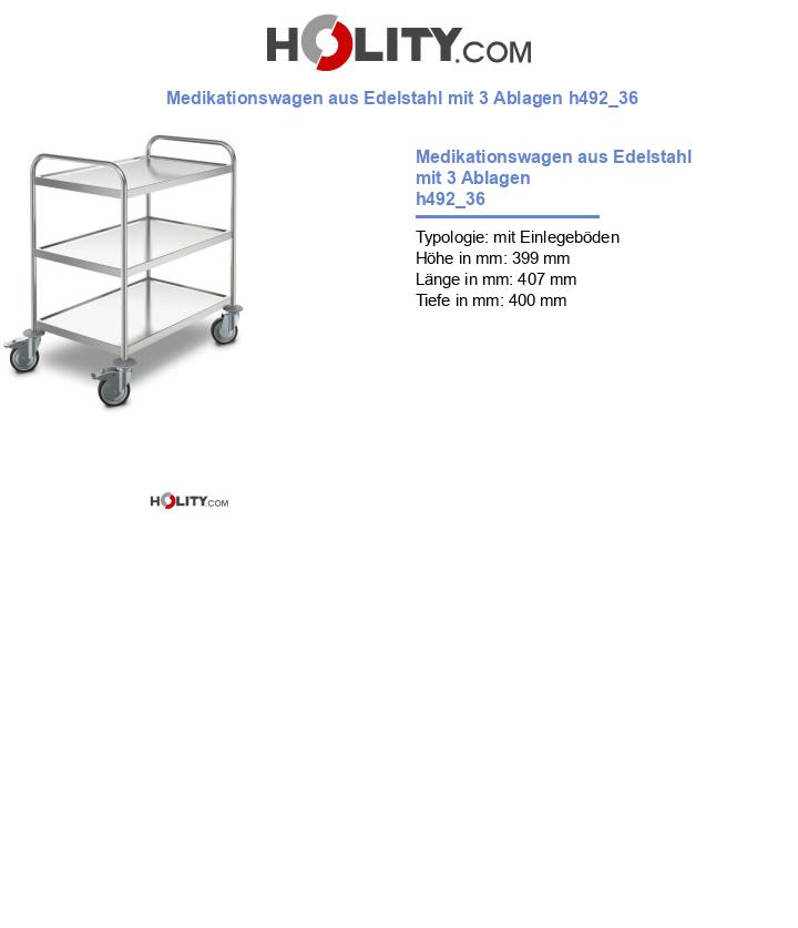 Medikationswagen aus Edelstahl mit 3 Ablagen h492_36