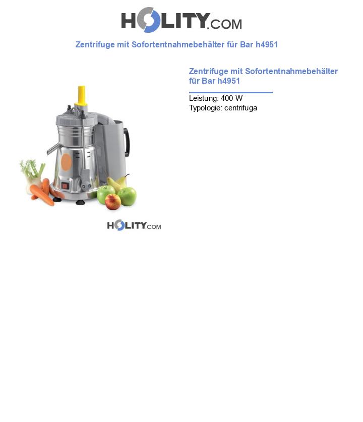 Zentrifuge mit Sofortentnahmebehälter für Bar h4951