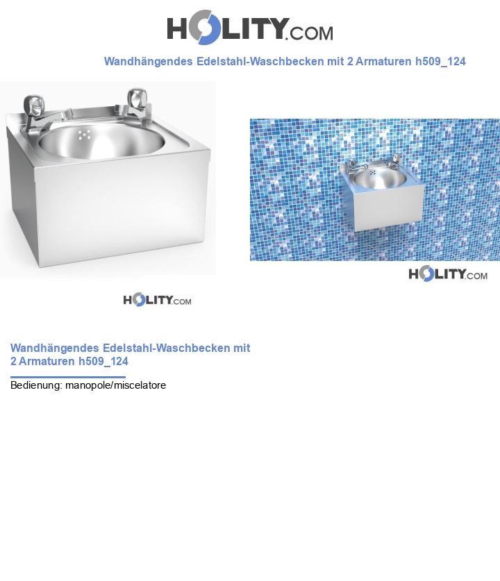 Wandhängendes Edelstahl-Waschbecken mit 2 Armaturen h509_124