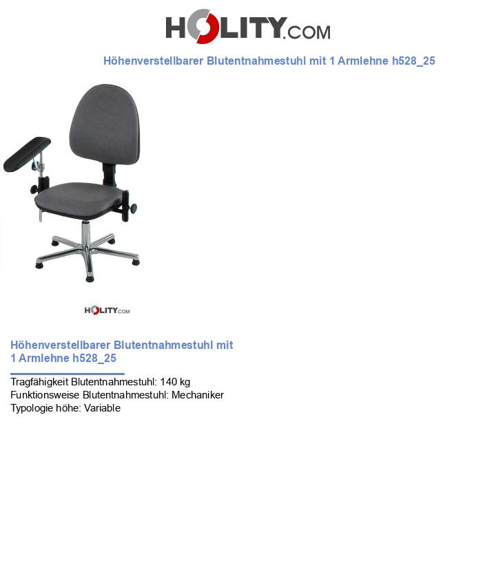 Höhenverstellbarer Blutentnahmestuhl mit 1 Armlehne h528_25