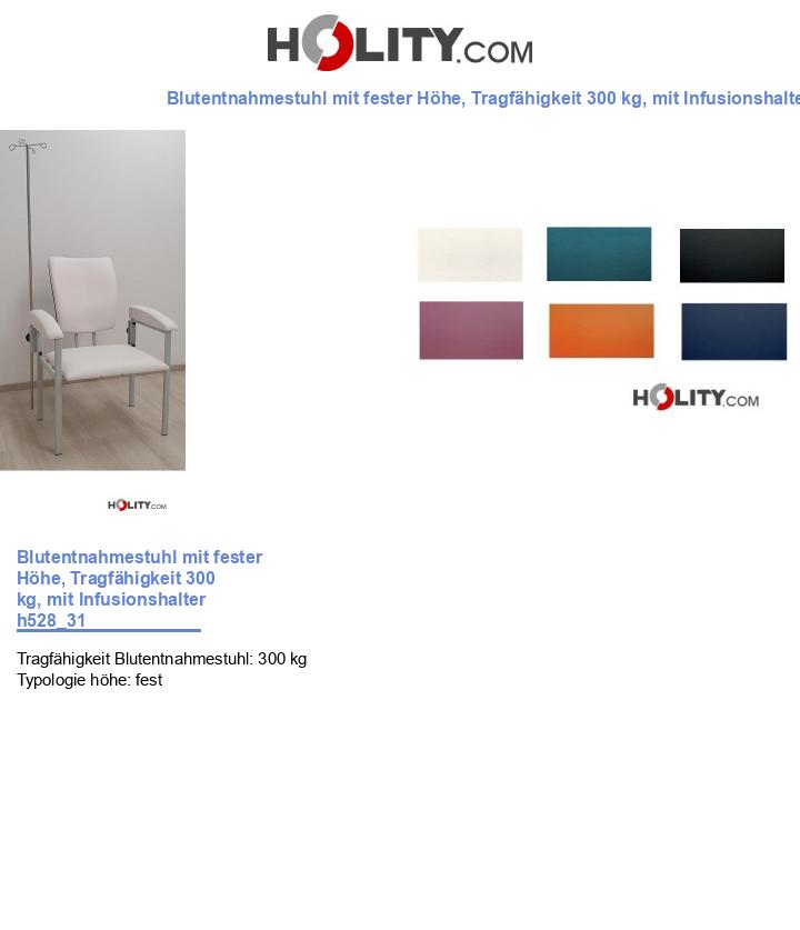 Blutentnahmestuhl mit fester Höhe, Tragfähigkeit 300 kg, mit Infusionshalter h528_31