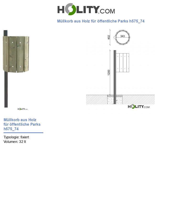Müllkorb aus Holz für öffentliche Parks h575_74