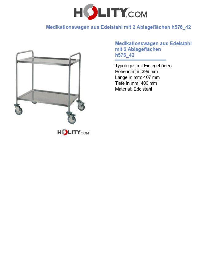 Medikationswagen aus Edelstahl mit 2 Ablageflächen h576_42