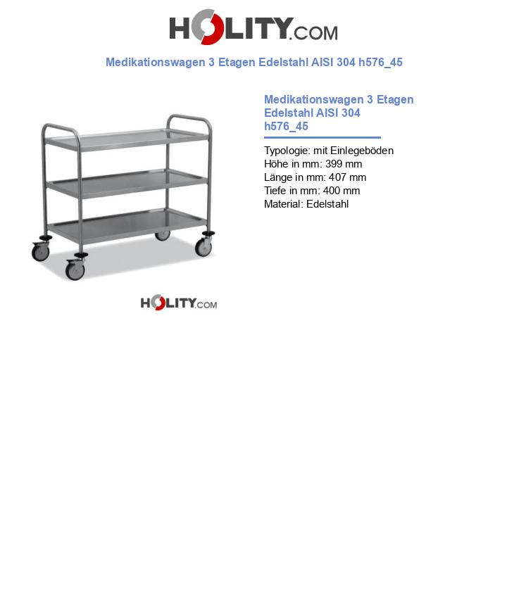 Medikationswagen 3 Etagen Edelstahl AISI 304 h576_45
