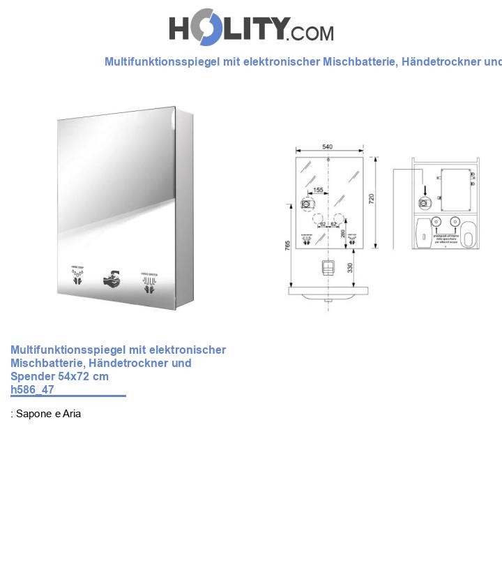Multifunktionsspiegel mit elektronischer Mischbatterie, Händetrockner und Spender 54x72 cm h586_47