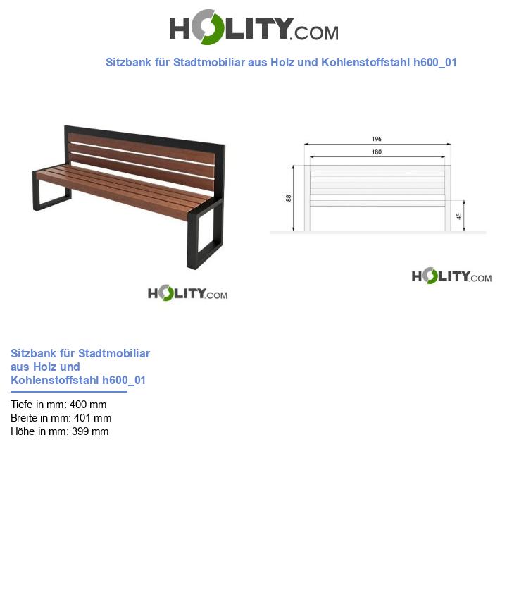Sitzbank für Stadtmobiliar aus Holz und Kohlenstoffstahl h600_01