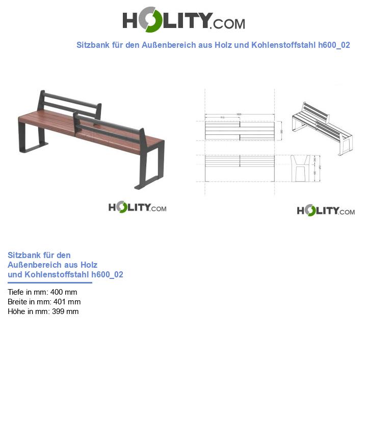 Sitzbank für den Außenbereich aus Holz und Kohlenstoffstahl h600_02