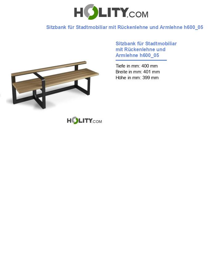 Sitzbank für Stadtmobiliar mit Rückenlehne und Armlehne h600_05