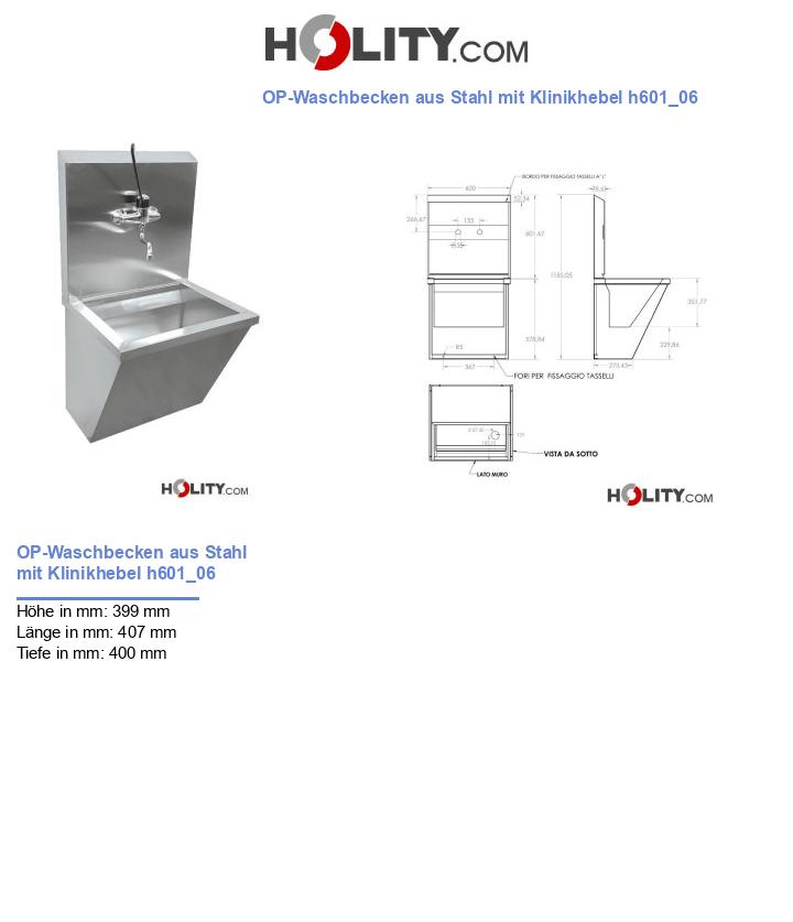 OP-Waschbecken aus Stahl mit Klinikhebel h601_06