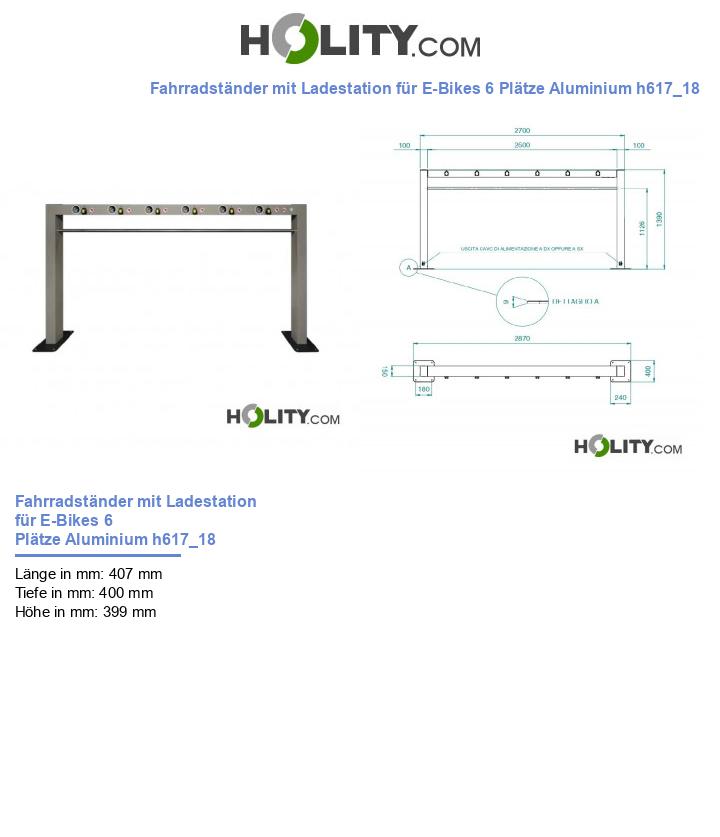 Fahrradständer mit Ladestation für E-Bikes 6 Plätze Aluminium h617_18