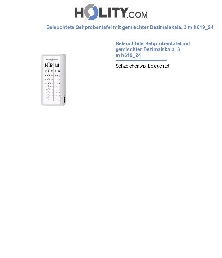 Beleuchtete Sehprobentafel mit gemischter Dezimalskala, 3 m h619_24