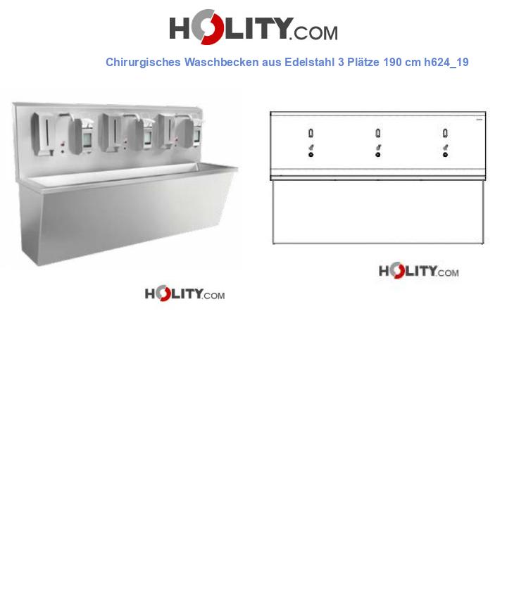 Chirurgisches Waschbecken aus Edelstahl 3 Plätze 190 cm h624_19