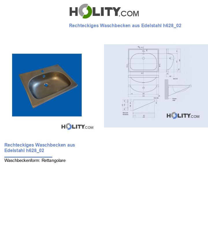 Rechteckiges Waschbecken aus Edelstahl h628_02