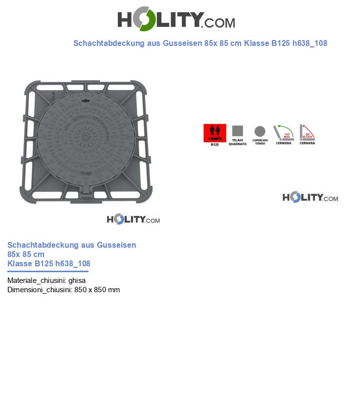 Schachtabdeckung aus Gusseisen 85x 85 cm Klasse B125 h638_108