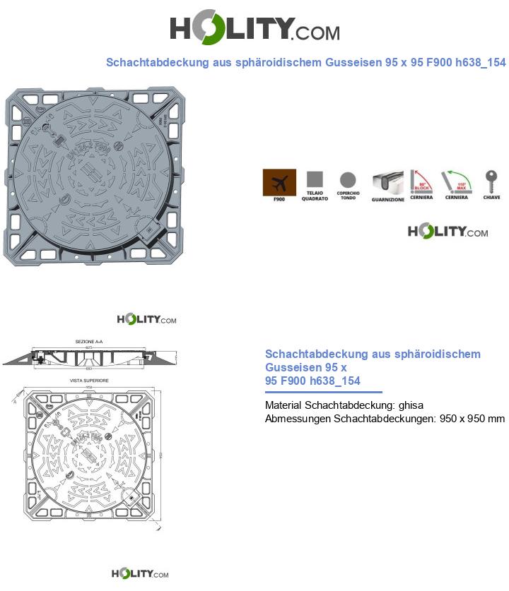 Schachtabdeckung aus sphäroidischem Gusseisen 95 x 95 F900 h638_154