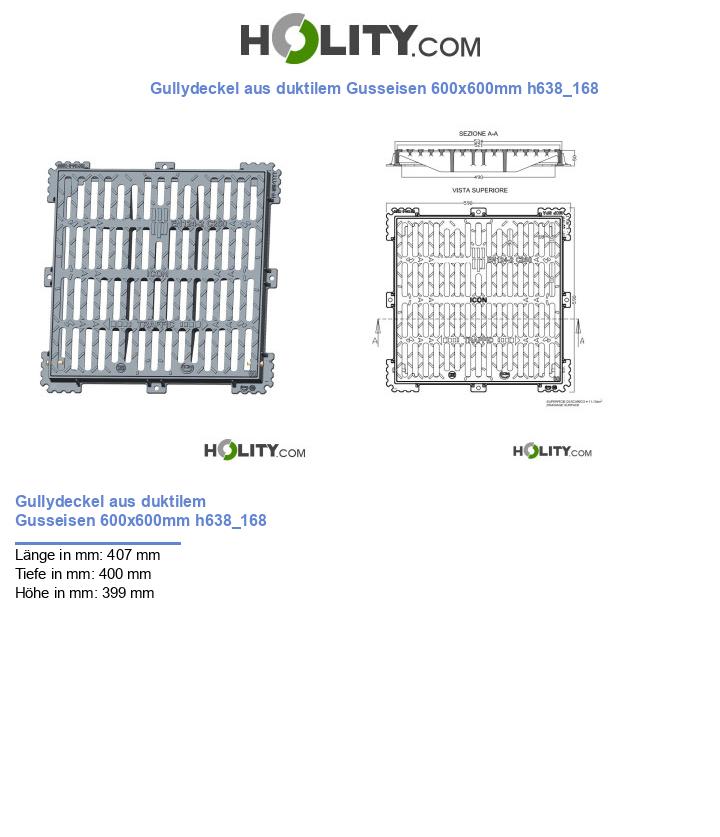 Gullydeckel aus duktilem Gusseisen 600x600mm h638_168