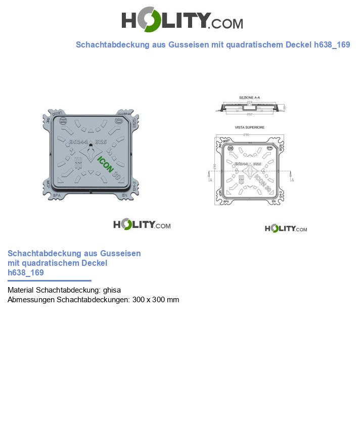 Schachtabdeckung aus Gusseisen mit quadratischem Deckel h638_169