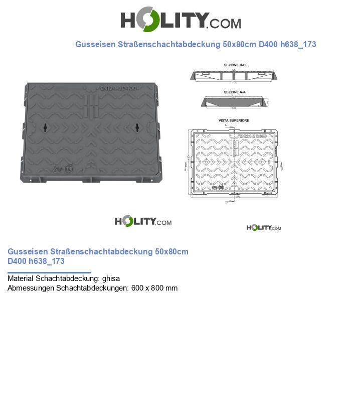 Gusseisen Straßenschachtabdeckung 50x80cm D400 h638_173