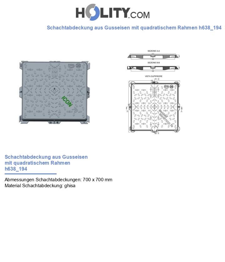Schachtabdeckung aus Gusseisen mit quadratischem Rahmen h638_194