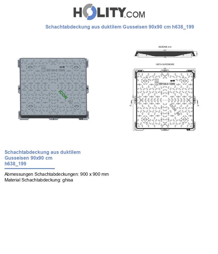 Schachtabdeckung aus duktilem Gusseisen 90x90 cm h638_199