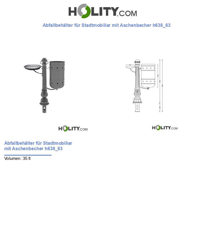 Abfallbehälter für Stadtmobiliar mit Aschenbecher h638_63