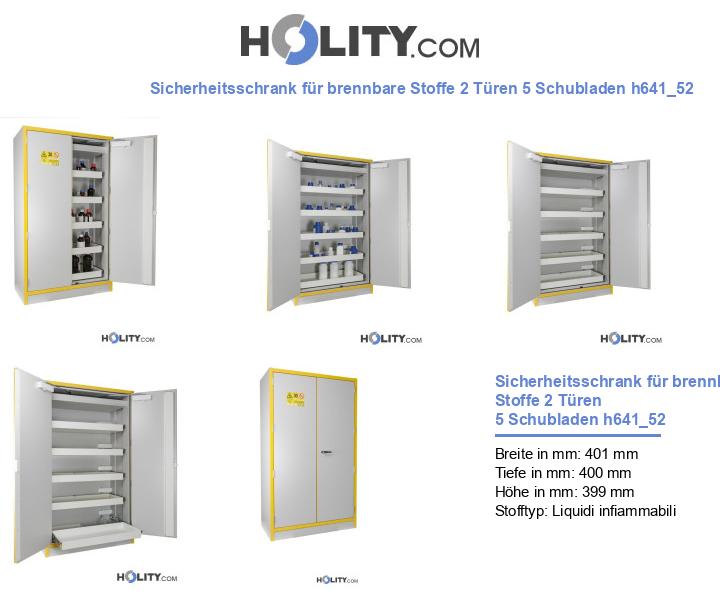 Sicherheitsschrank für brennbare Stoffe 2 Türen 5 Schubladen h641_52