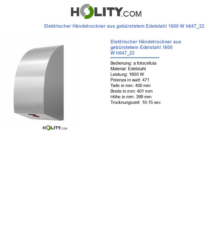 Elektrischer Händetrockner aus gebürstetem Edelstahl 1600 W h647_22