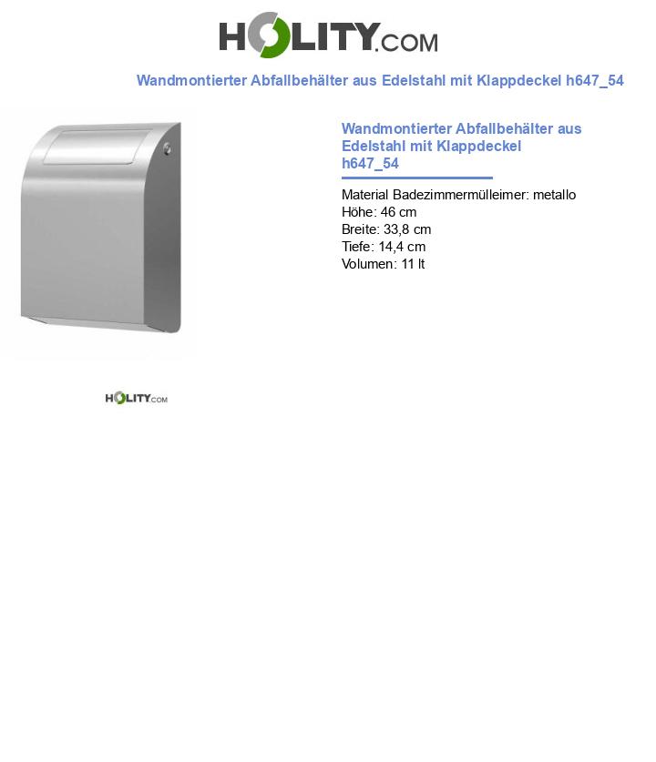 Wandmontierter Abfallbehälter aus Edelstahl mit Klappdeckel h647_54