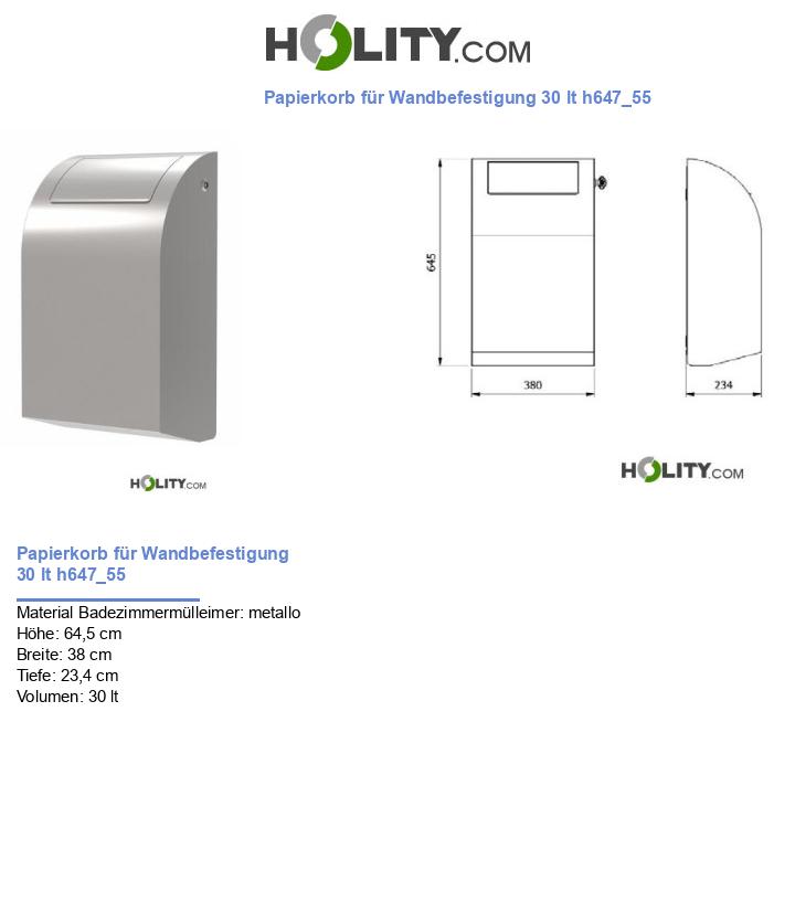 Papierkorb für Wandbefestigung 30 lt h647_55