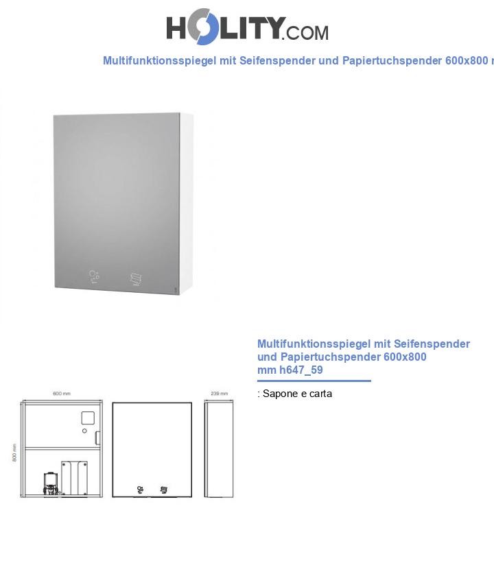 Multifunktionsspiegel mit Seifenspender und Papiertuchspender 600x800 mm h647_59
