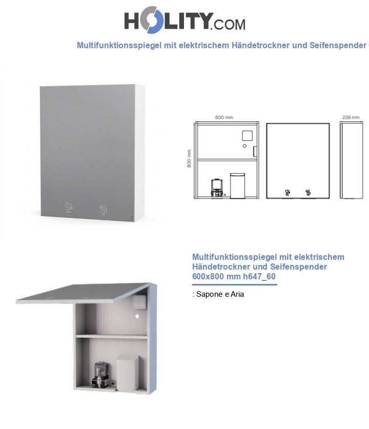 Multifunktionsspiegel mit elektrischem Händetrockner und Seifenspender 600x800 mm h647_60