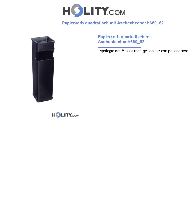 Papierkorb quadratisch mit Aschenbecher h660_62