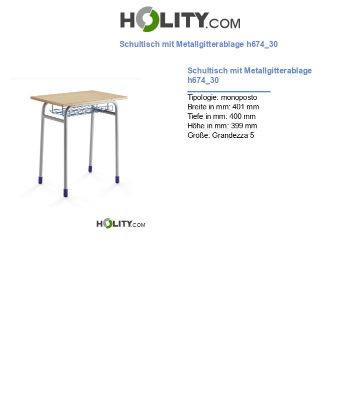 Schultisch mit Metallgitterablage h674_30