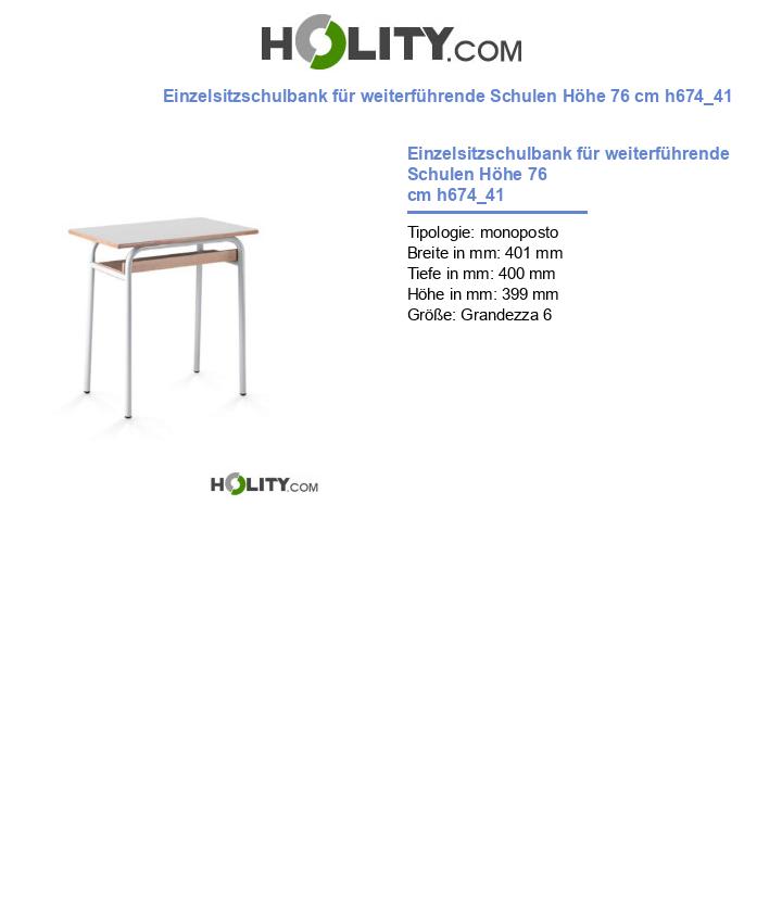 Einzelsitzschulbank für weiterführende Schulen Höhe 76 cm h674_41